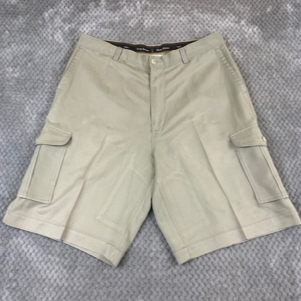 Tommy Bahama Mens 100% Silk Cargo Shorts Khaki Tan Size 34 Relaxed Island Summer - Picture 2 of 11
